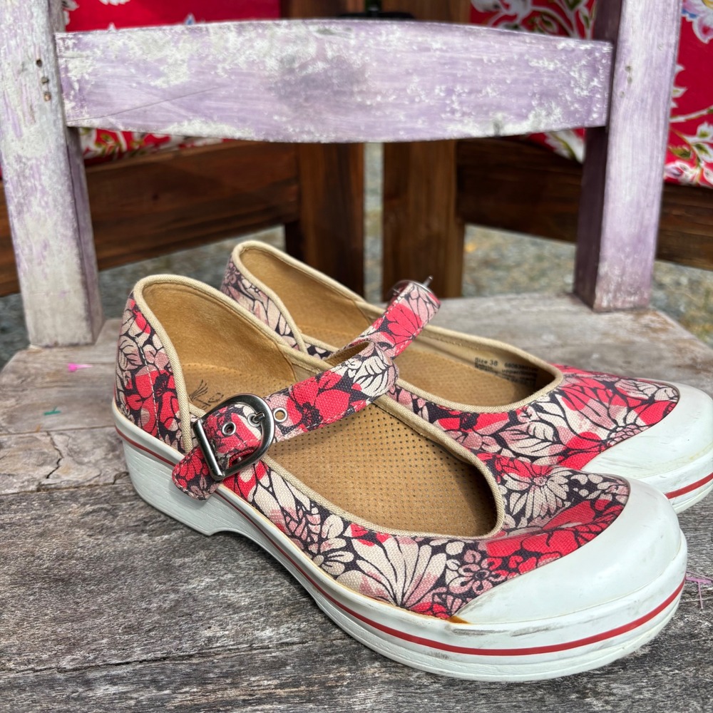 Dansko Pink Floral Valerie Mary Jane Buckle Shoes Boho Chic Size EU 38 US 7.5-8 - Picture 2 of 10